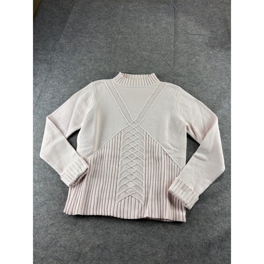 Liz Claiborne Lizsport Pink Mock Neck Cable Knit Sweater Womens Medium Cotton